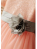 Short Sleeves Blush Pink Sequin Tulle Knee Length Flower Girl Dress 